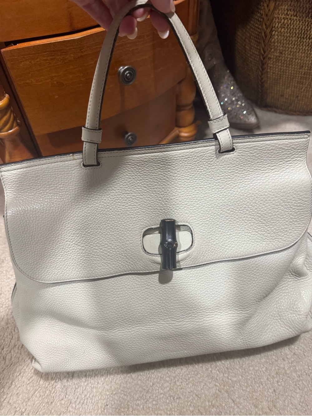 Gucci Classic Leather Top-Handle Tote in White